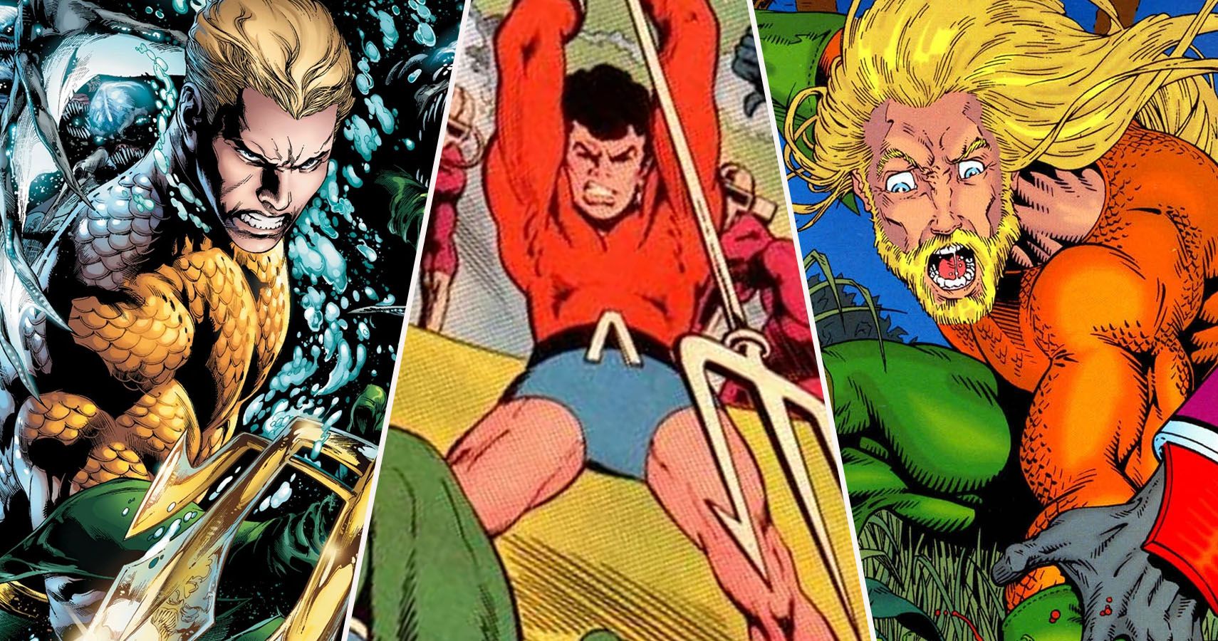 3 way split of New 52 Aquaman, Aqualad about to impale Aquaman, and Aquaman about to lose his hand
