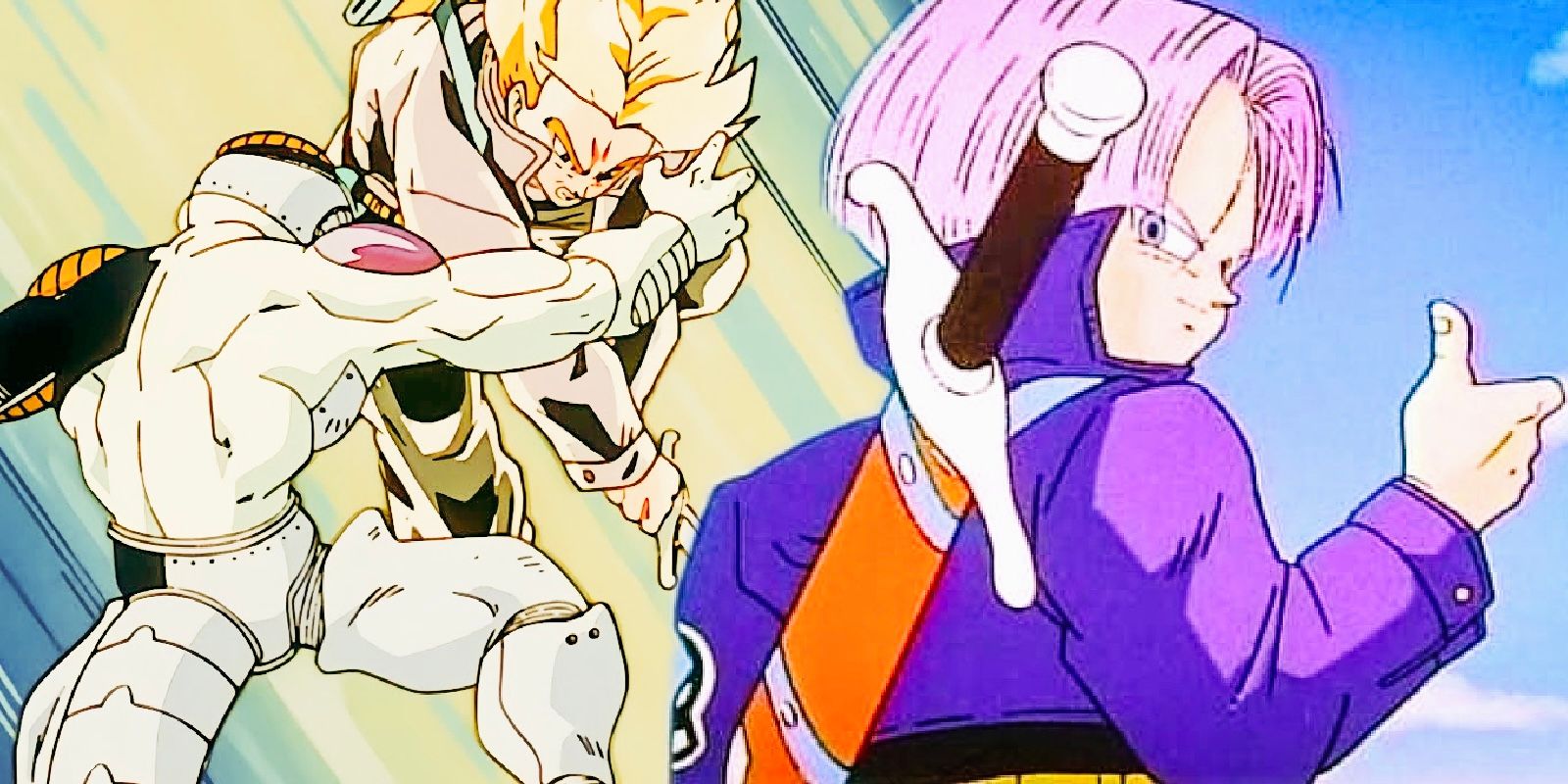 Future Trunks killing frieza and giving thumbs up in dragon ball z