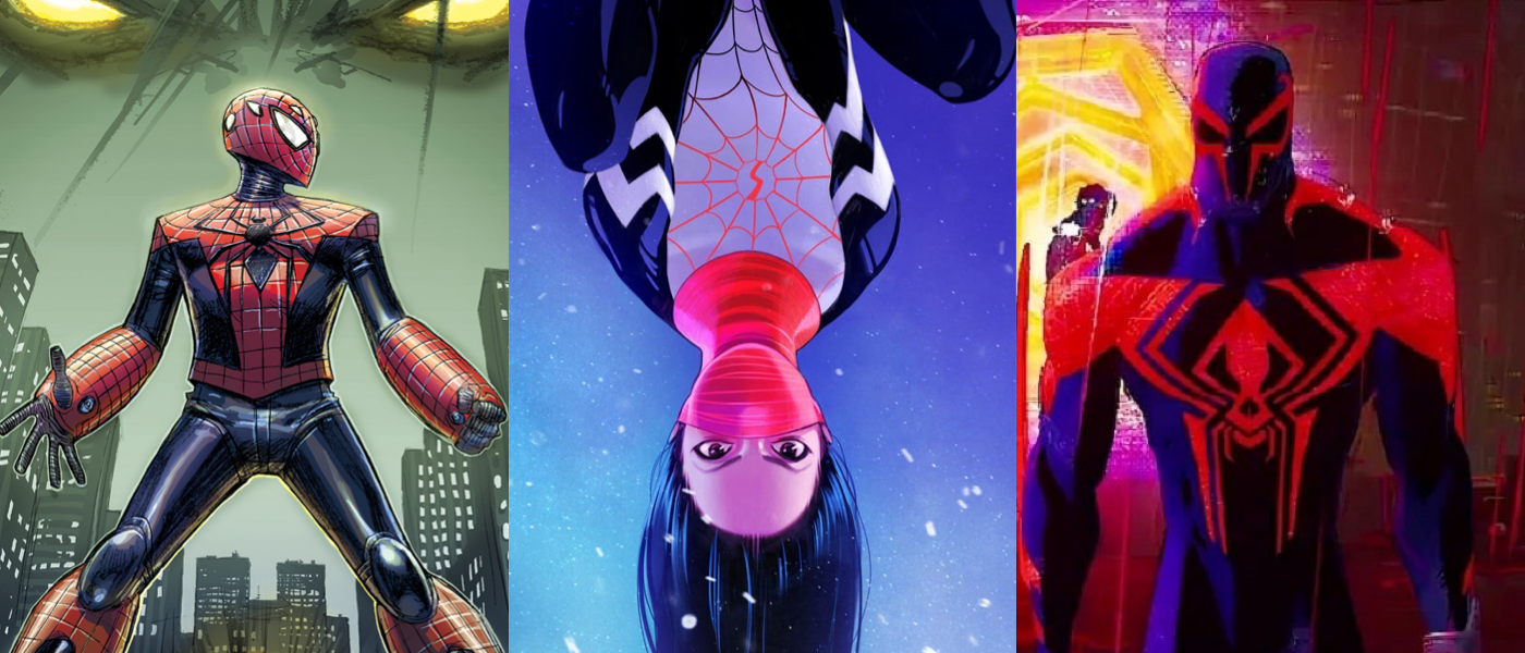 Dr. Aaron Aikman, Silk, and Miguel O’Hara (Spider-Man 2099) in a split image.