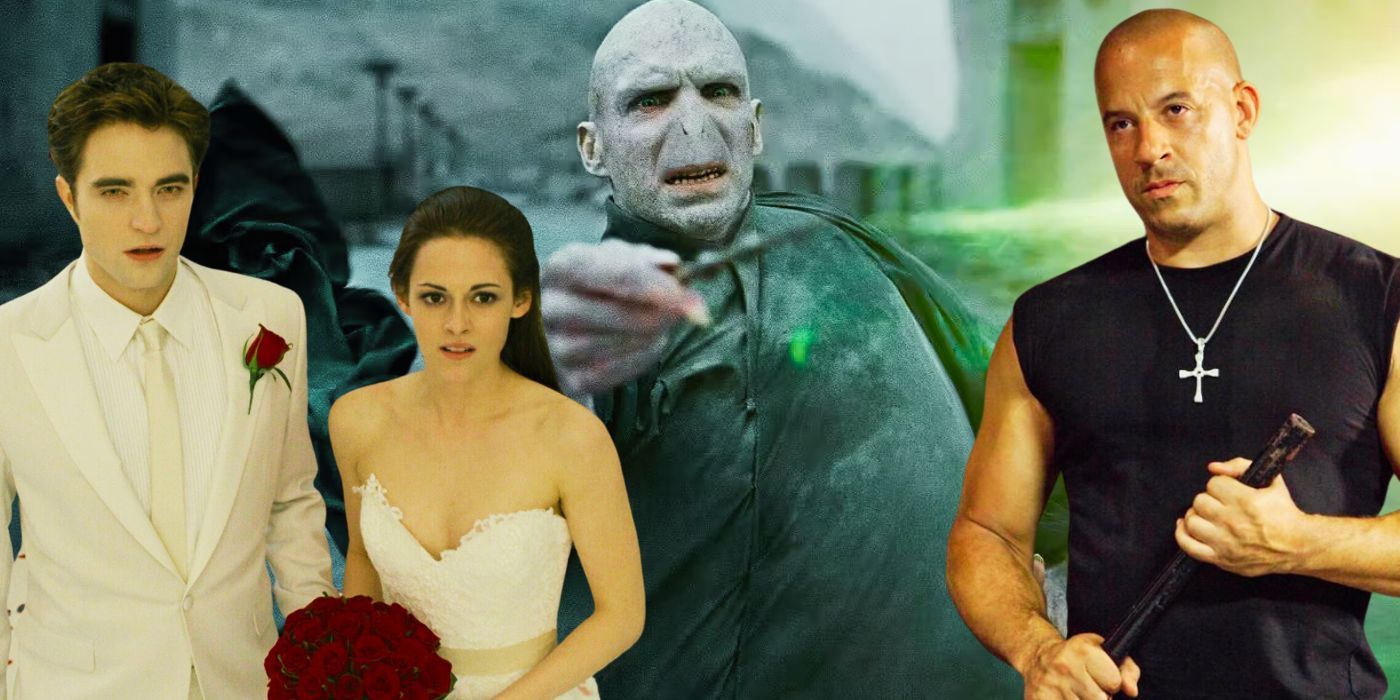 A combined image of Edward & Bella in Twilight, Voldemort in Harry Potter, and Dom Toretto in Fast & Furious