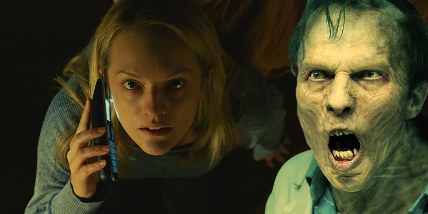 A combined image of Elizabeth Moss from The Invisible Man and a zombie from World War Z