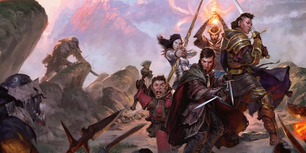 A party fighting off attackers on the cover of Sword Coast Adventurer's Guide DnD setting book