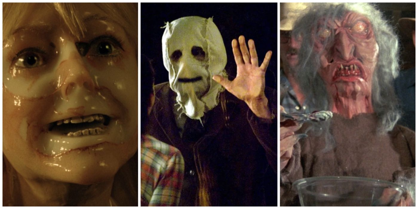A split image of horror movies House of Wax, The Strangers, and Troll 2