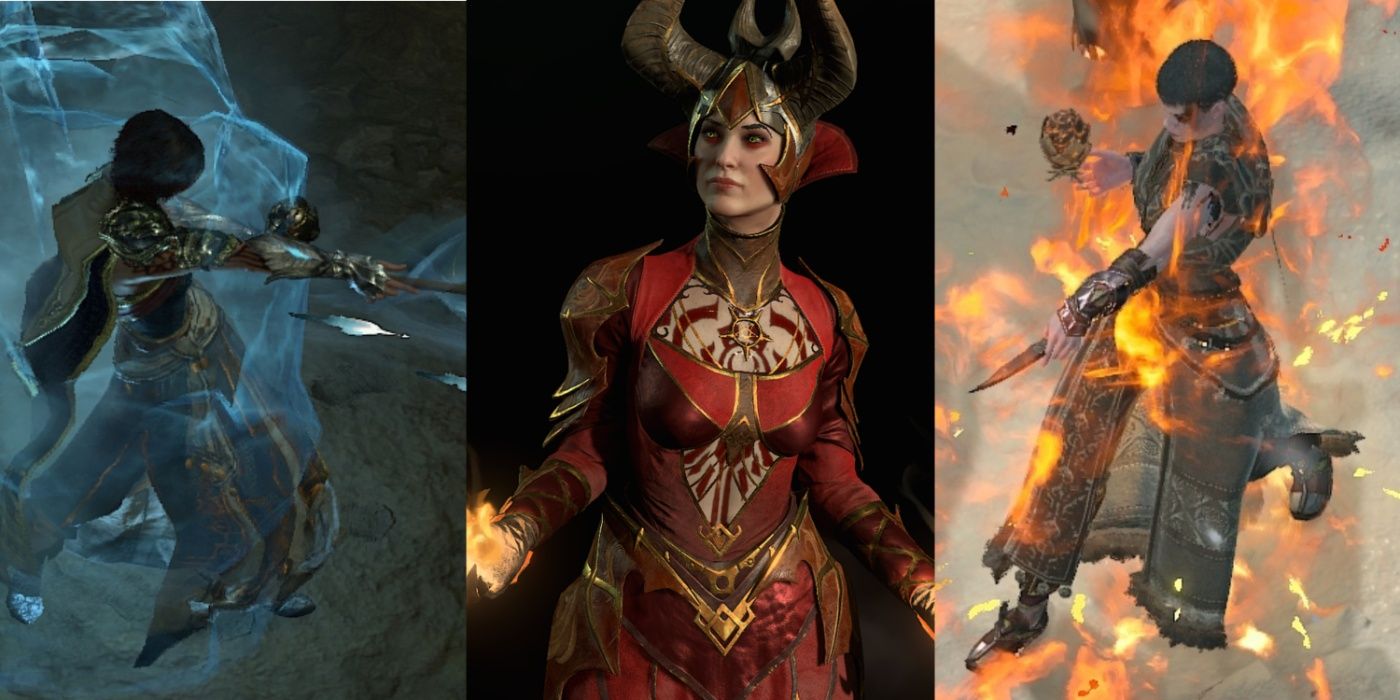 A split image of Ice Shards, Sorcerer, and Hydra in Diablo IV