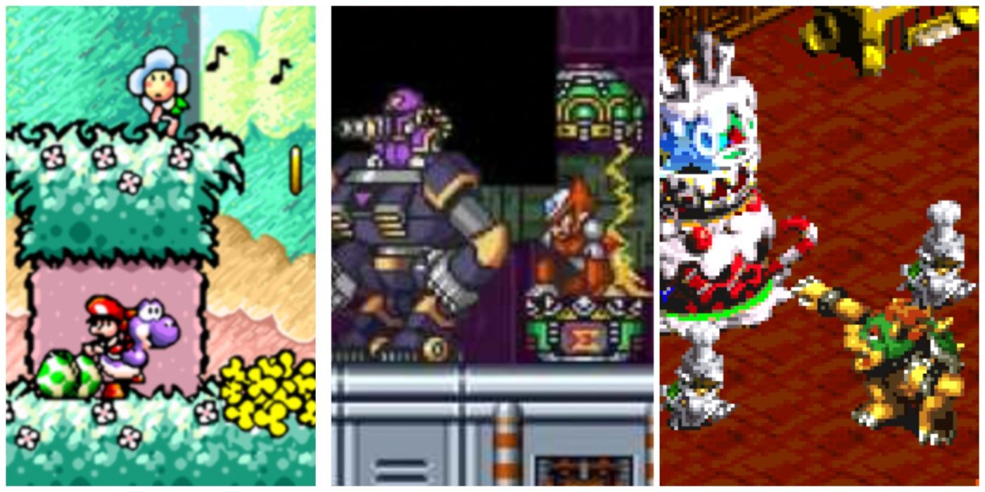 A split image of Super Mario World 2, Mega Man X, and Super Mario RPG for the SNES