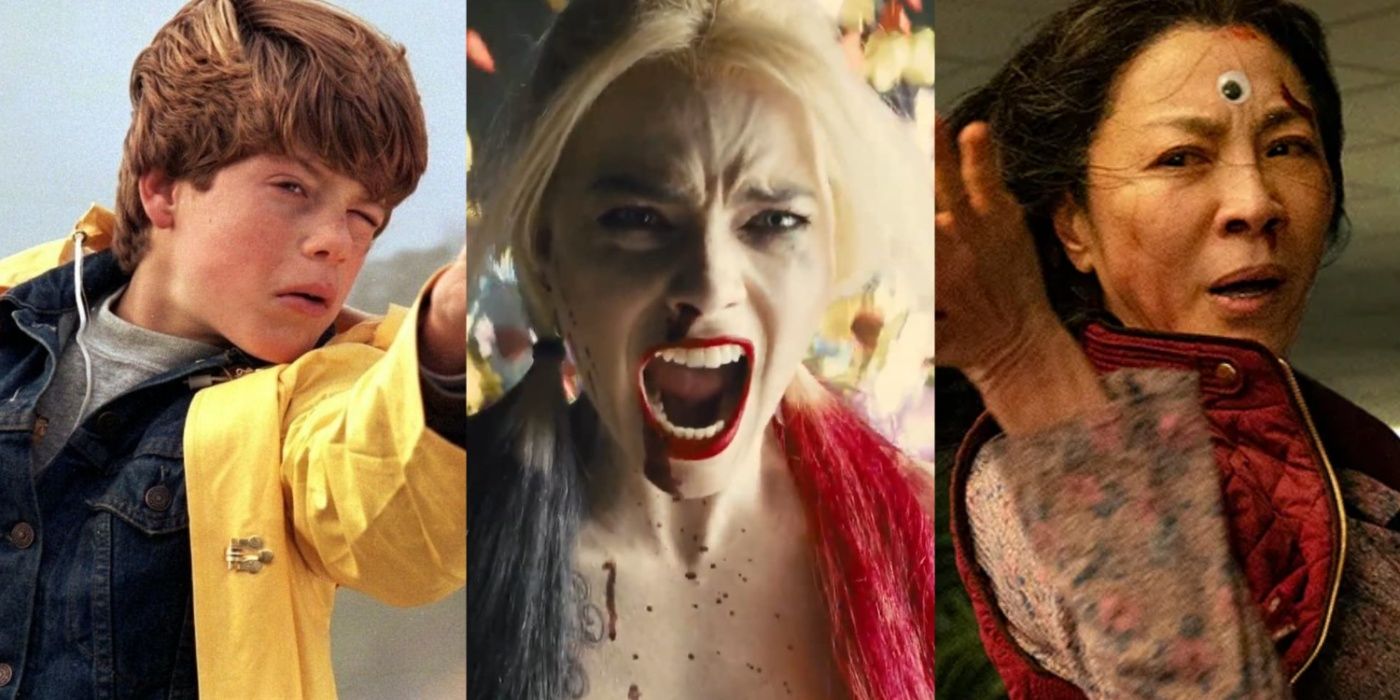 A split image of The Goonies, The Suicide Squad, and Everything Everywhere All At Once