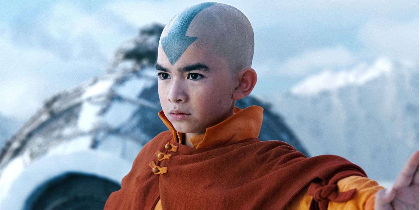 A close-up on Aang from Netflix's live-action Avatar: The Last Airbender