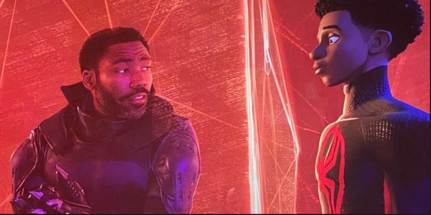 Miles Morales talks to Donald Glover's Prowler in Spider-Man: Across the Spider-Verse