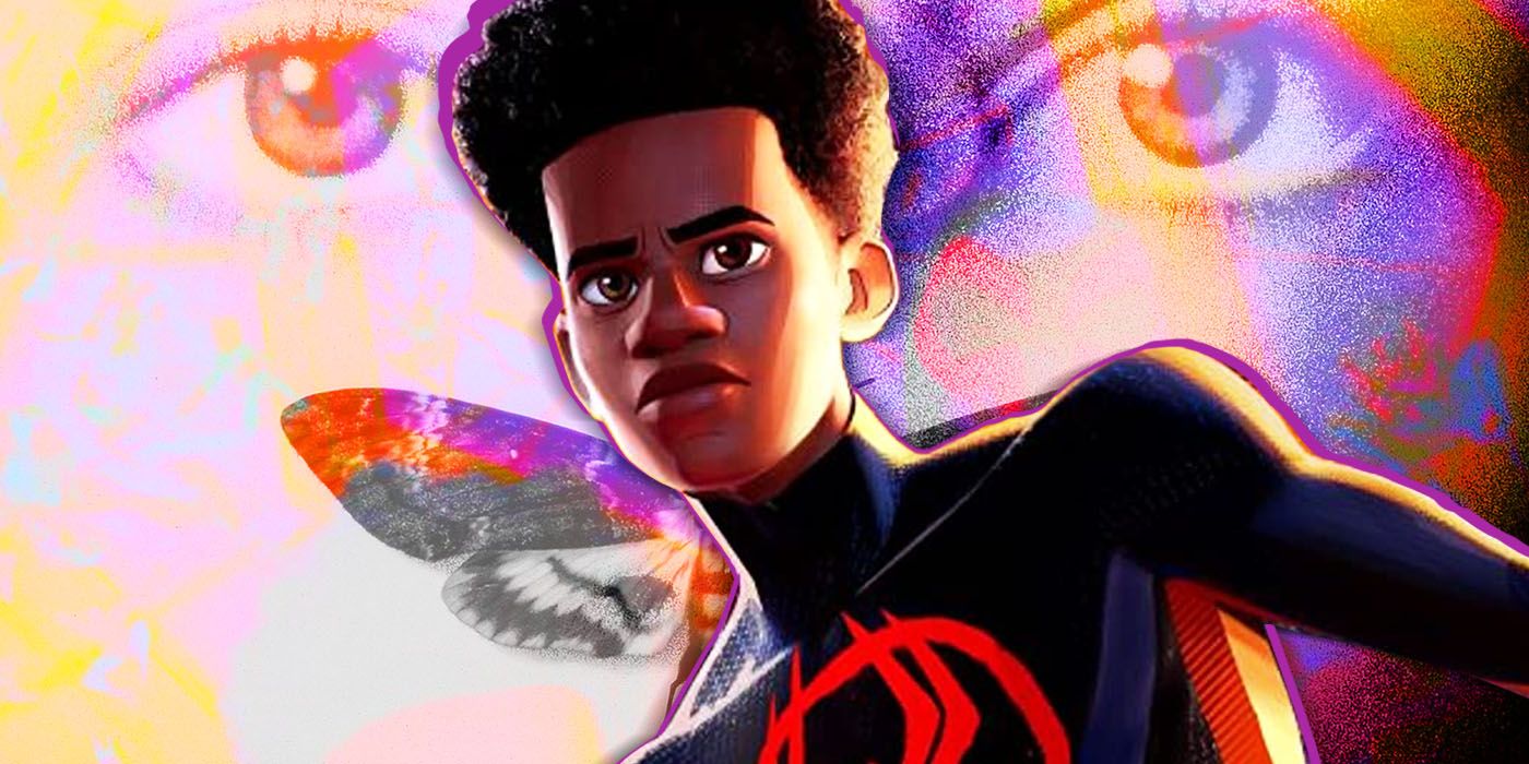 Across the Spider-Verse's Miles Morales in front of Silence of The Lamb poster