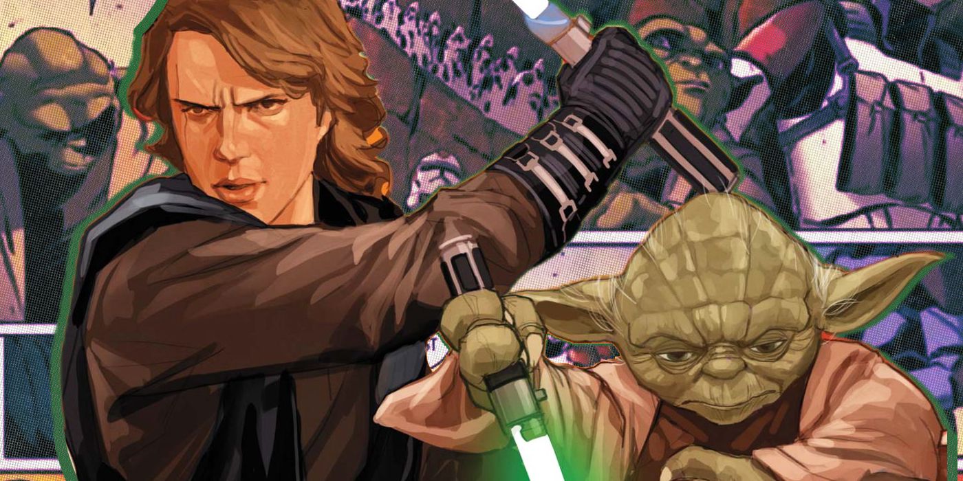 Anakin and Yoda with lightsaber