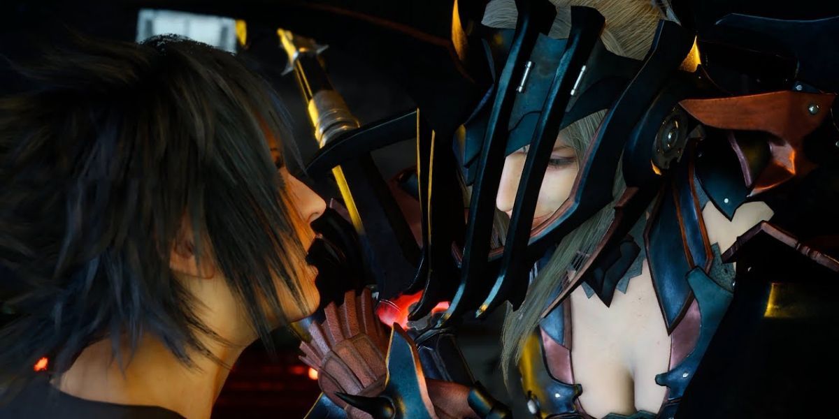 Aranea Highwind brigando com Noctis de Final Fantasy XV