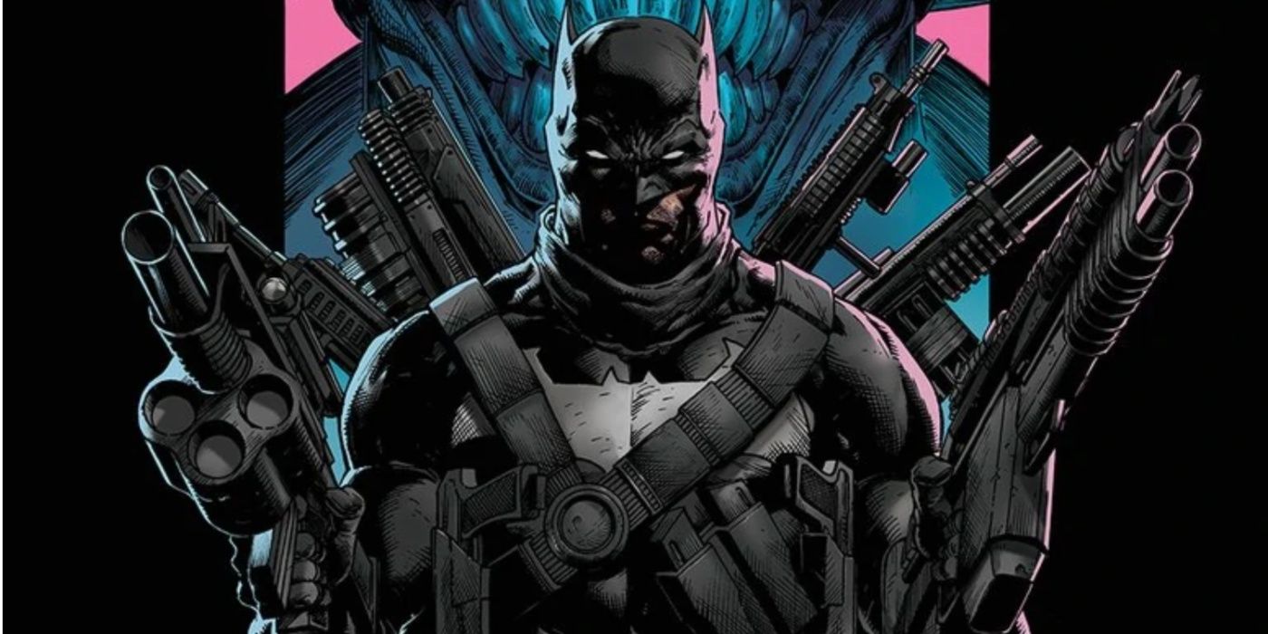 The Grim Knight version of Batman fully armed with an arsenal of lethal weapons.