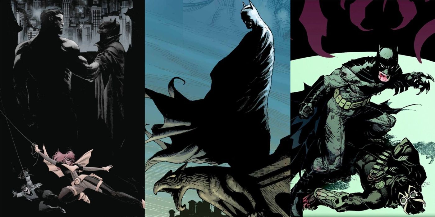 Split image of Batman: White Knight, Earth One Vol. 1, and The Court of Owls cover art.