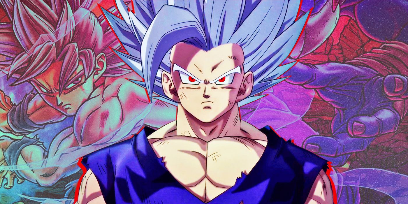 Beast Gohan in Dragon Ball Super with manga panels in the background