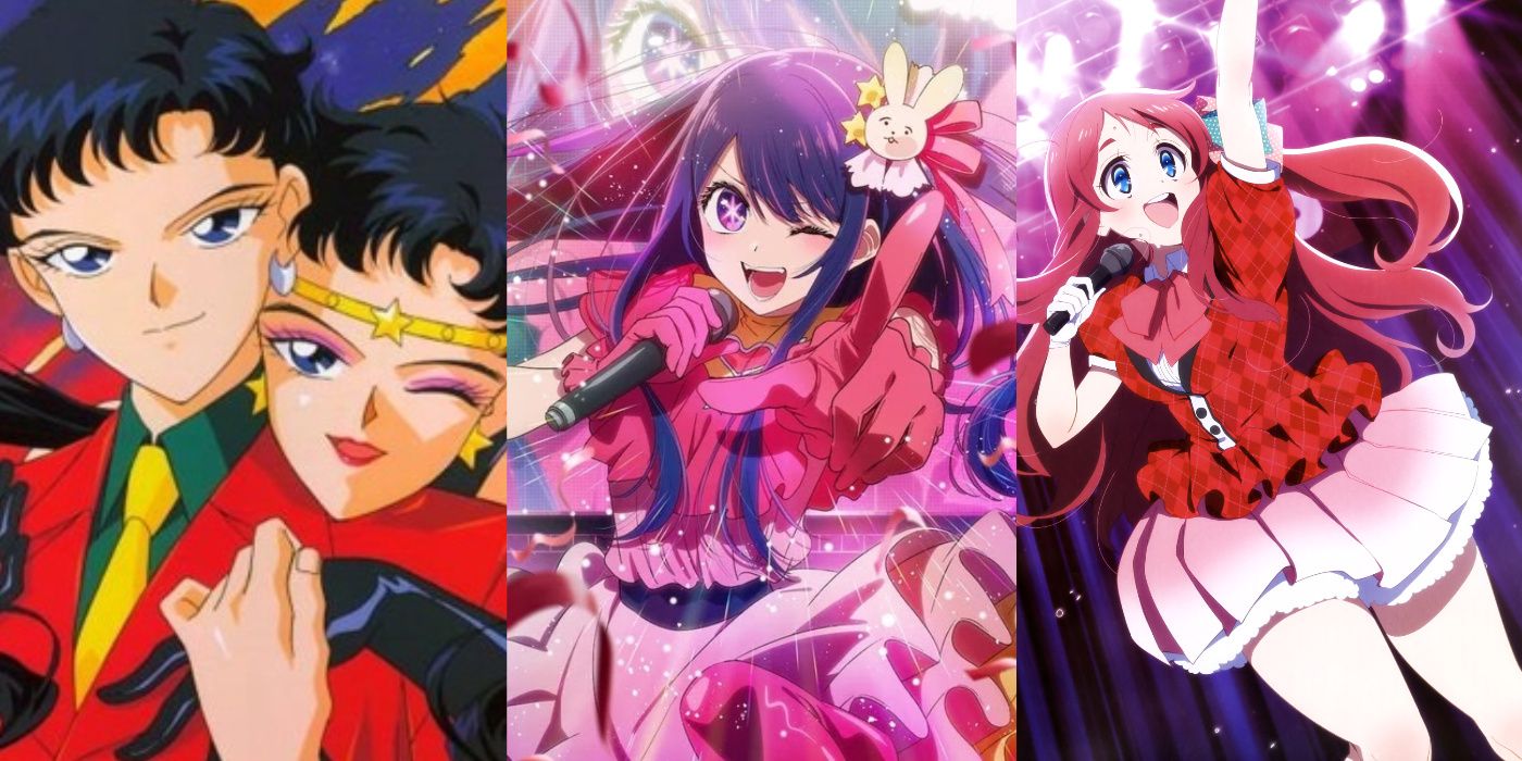 Images of Seiya Kou from Sailor Moon (left), Ai Hoshino from Oshi no Ko (center), and Sakura Minamoto from Zombieland Saga (right)