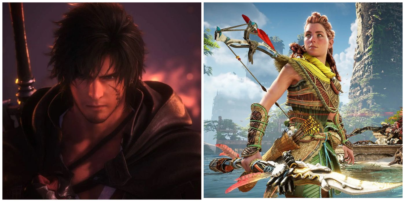 Split image of Clive from FF16 and Aloy from Horizon Forbidden West