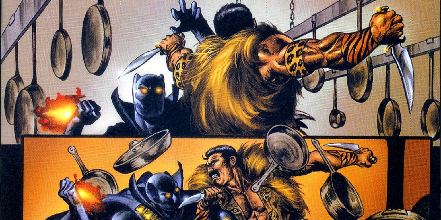 Black Panther has a knife fight with Kraven the Hunter