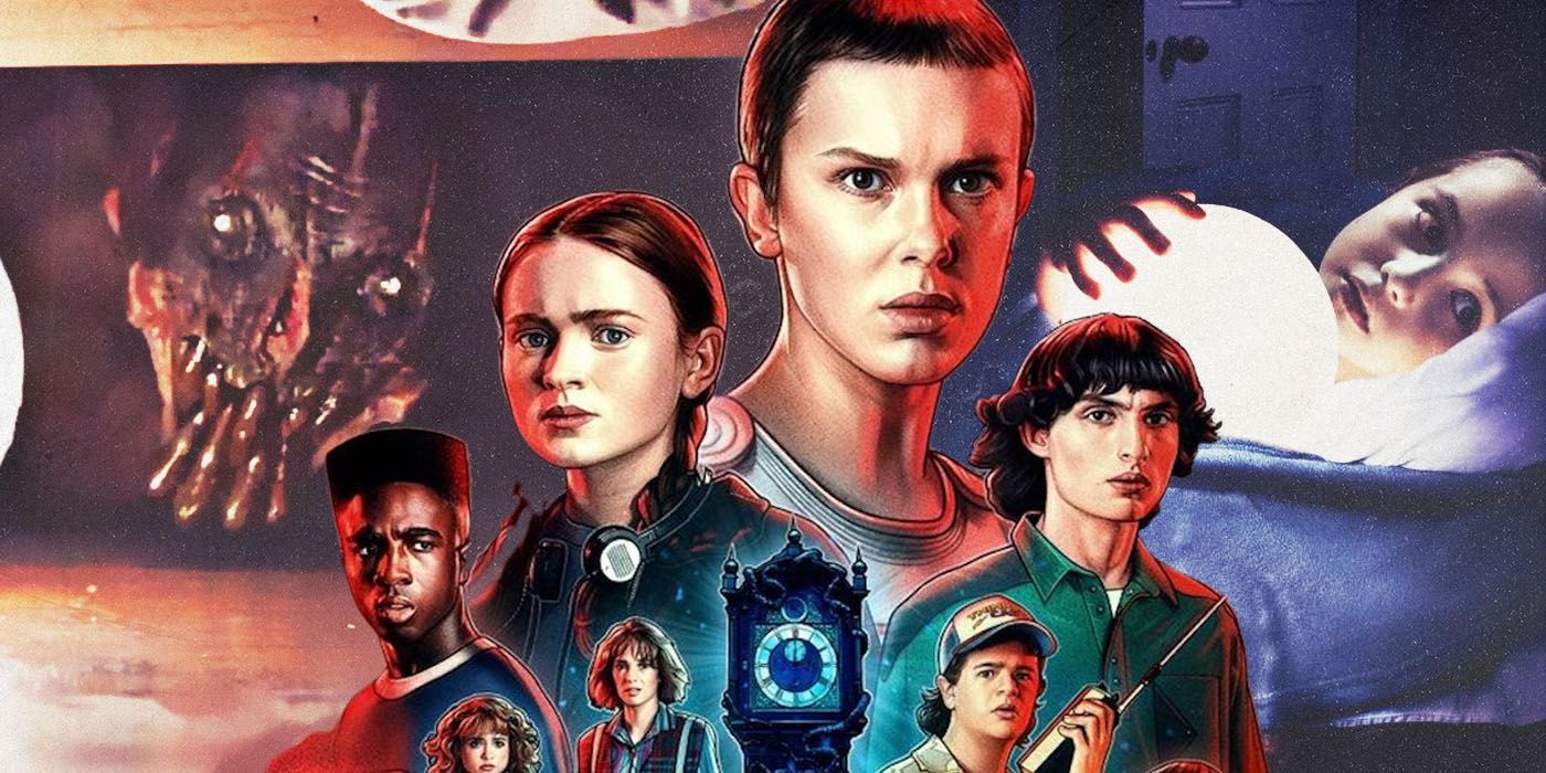 The Boogeyman behind an image of the cast of Stranger Things