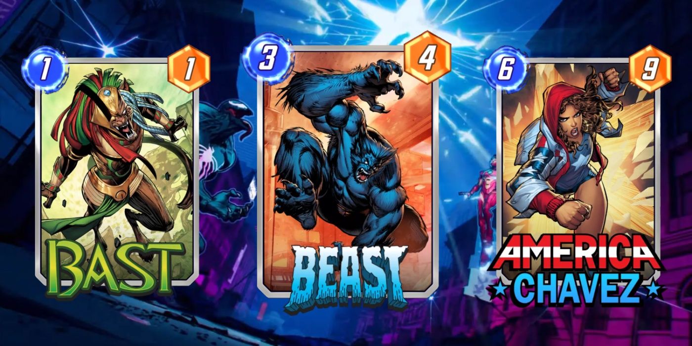 Bounce deck cards in Marvel Snap, including Beast, America Chavez, and Bast