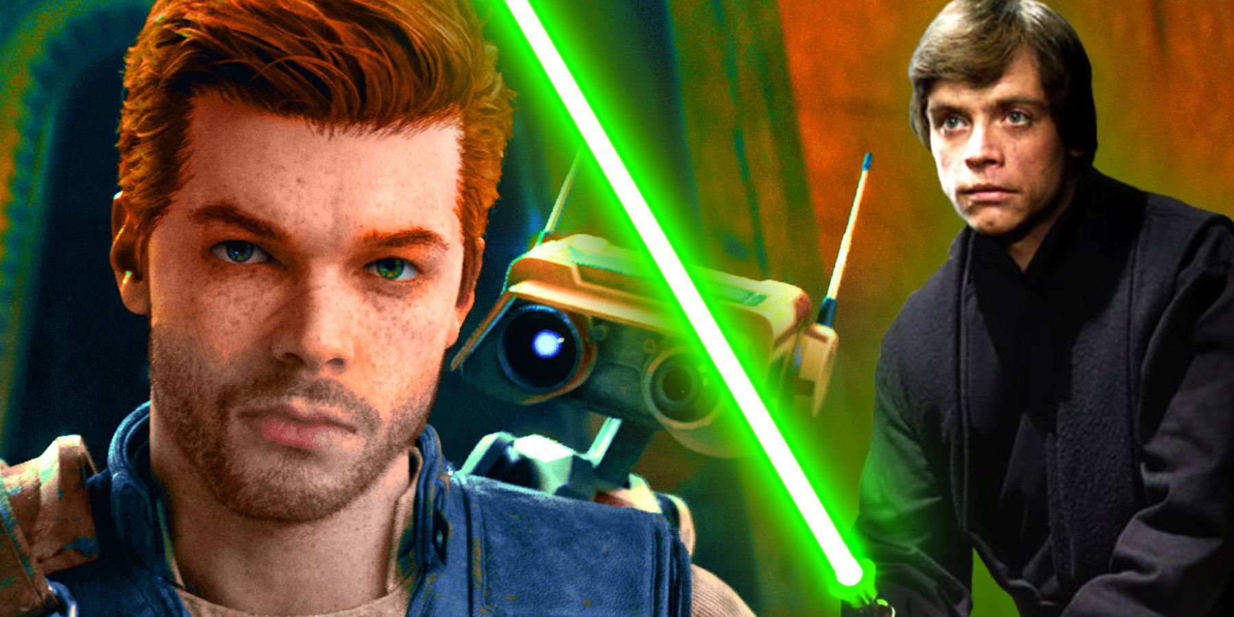Cal Kestis as seen in game Star Wars- Jedi: Survivor and Luke Skywalker from Star Wars: Return of the Jedi