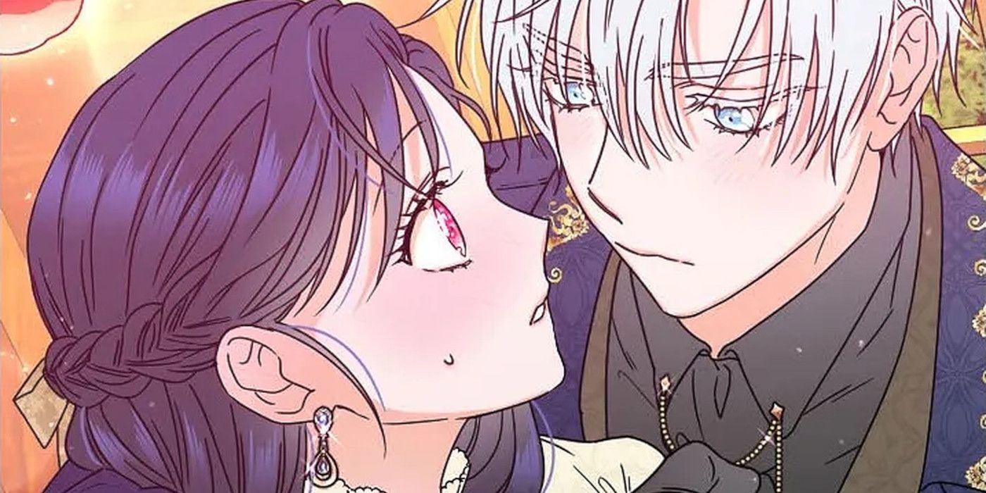 Calliope Rustichel and Asterias Castillos aboyt to kiss in the Lady Baby manhwa