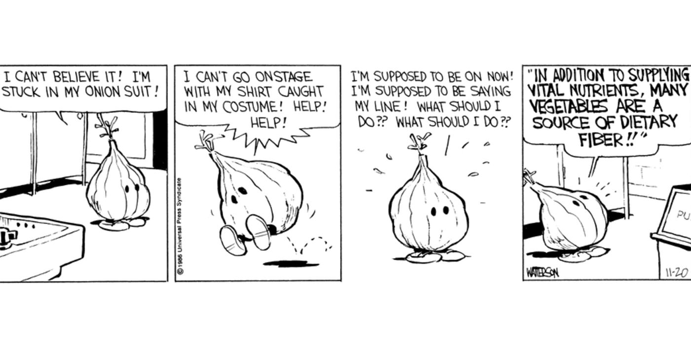 Calvin, dressed as an onion, misses the school play
