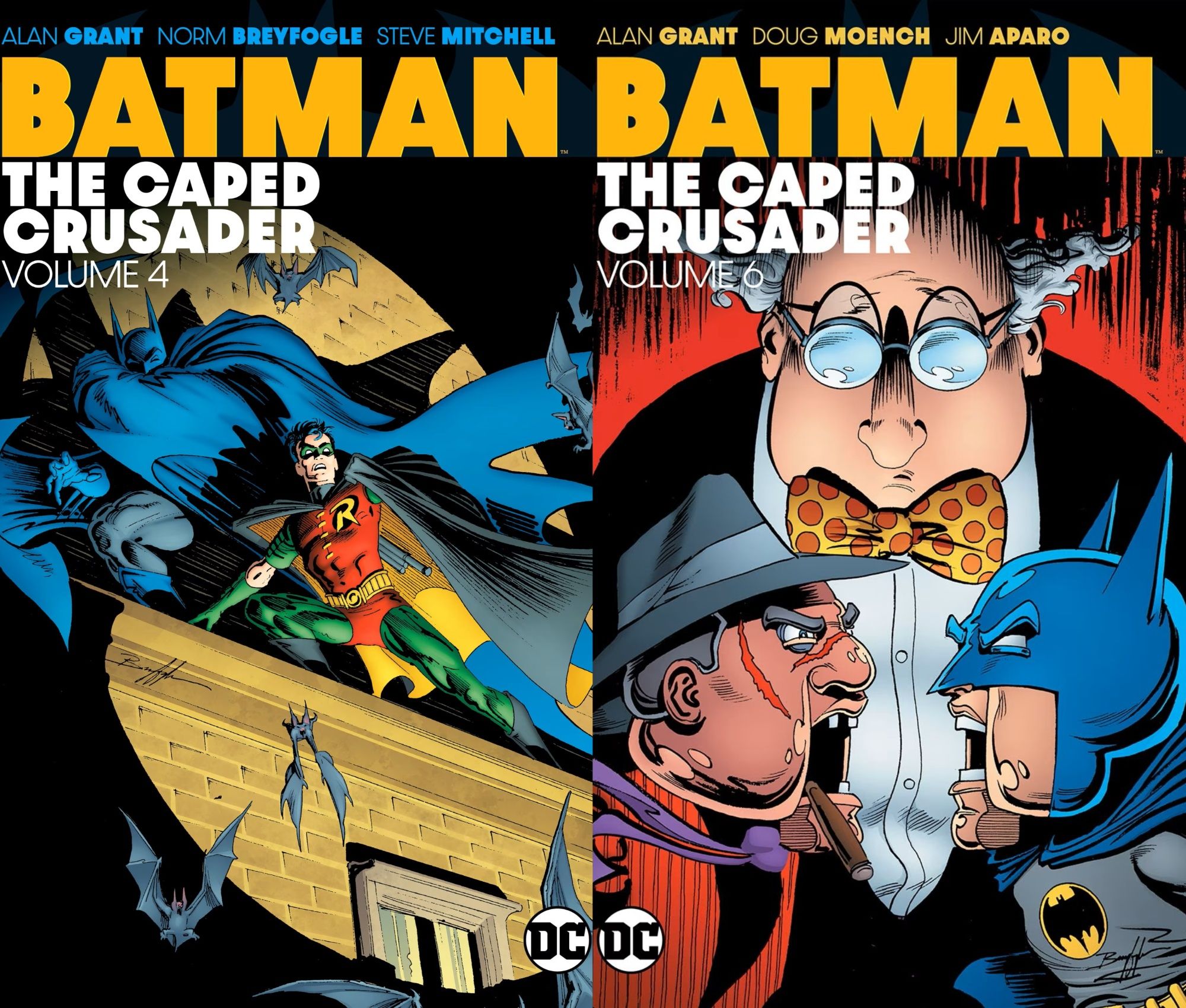 Batman with Robin, Ventriloquist, and Scarface in cover art for The Caped Crusader volumes 4 and 6.