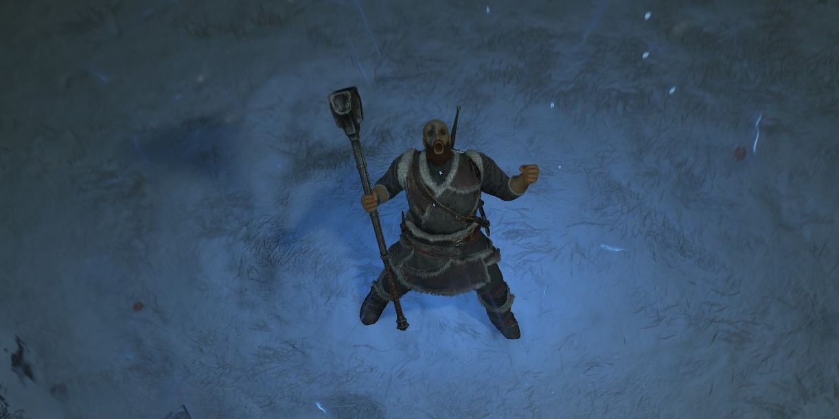 Bárbaro usando grito desafiador em Diablo IV