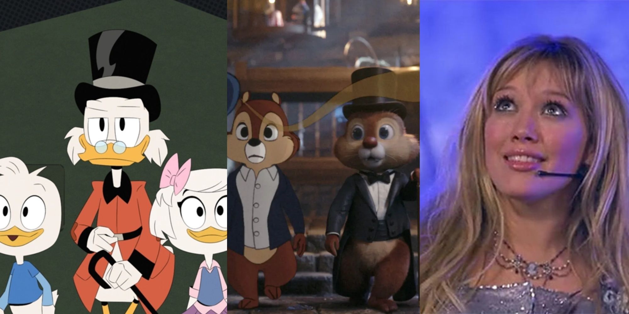Split Image of Scrooge McDuck and two ducklings, Chip and Dale, and Lizzie McGuire