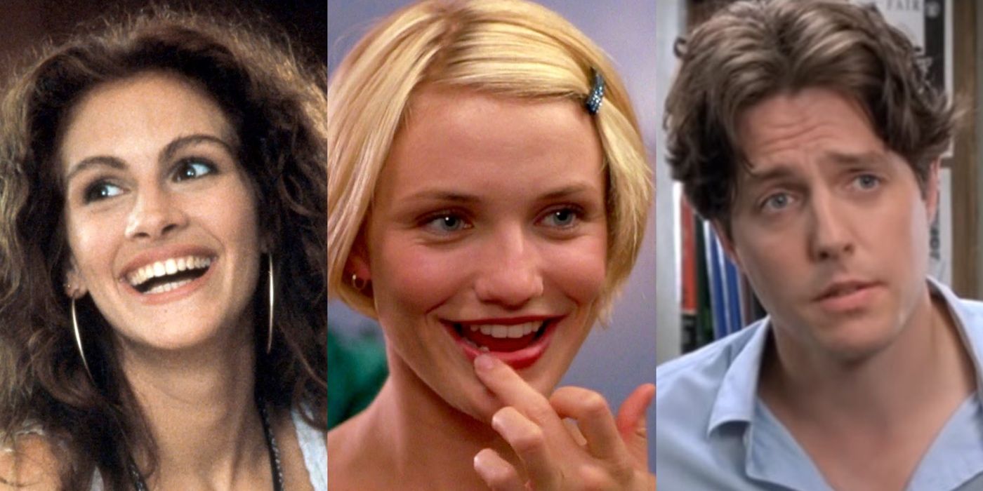 Split image of Julia Roberts in Pretty Woman, Cameron Diaz in There's Something About Mary and Hugh Grant in Notting Hill