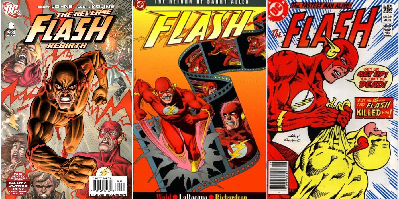 Split image of Reverse Flash Rebirth, The Return Of Barry Allen, and Flash killing Zoom in DC Comics