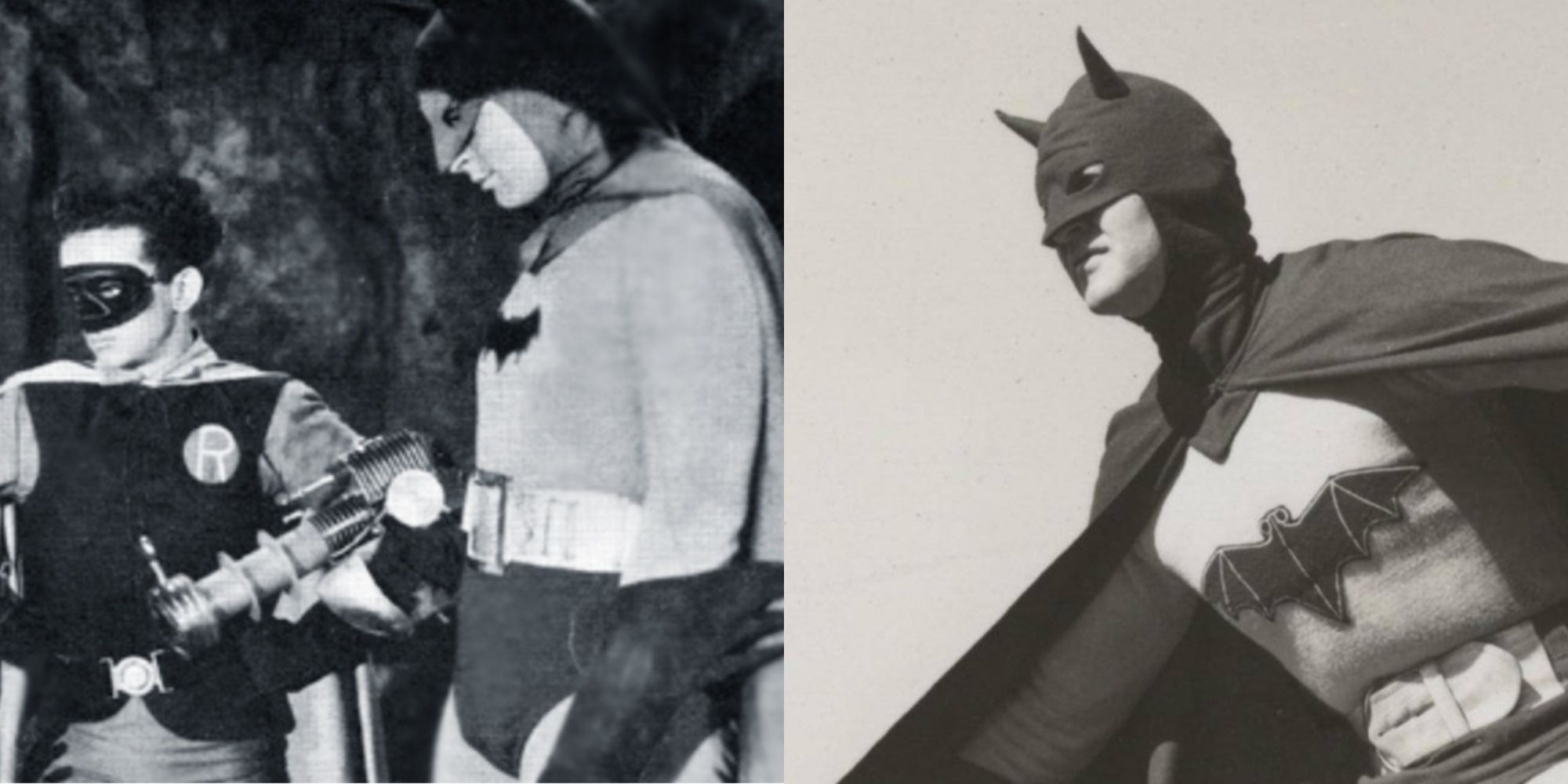 Split Image of the black and white Batman 1943 serial and Batman and Robin