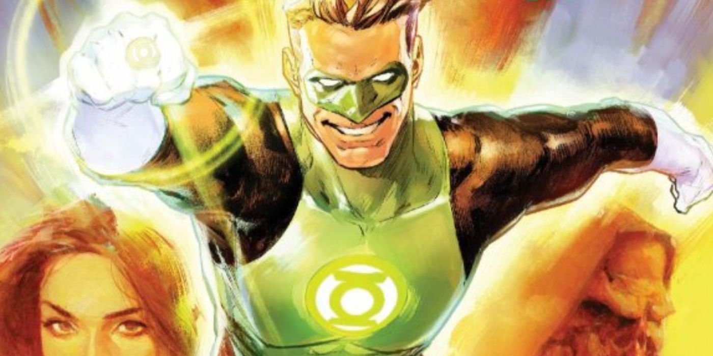 Hal Jordan as Green Lantern, with headshots of Carol Ferris and Kilowog, from DC Comics