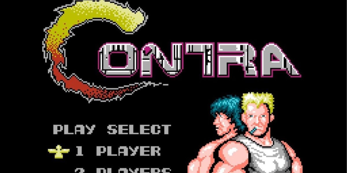 Contra Title Screen com personagens de costas um para o outro