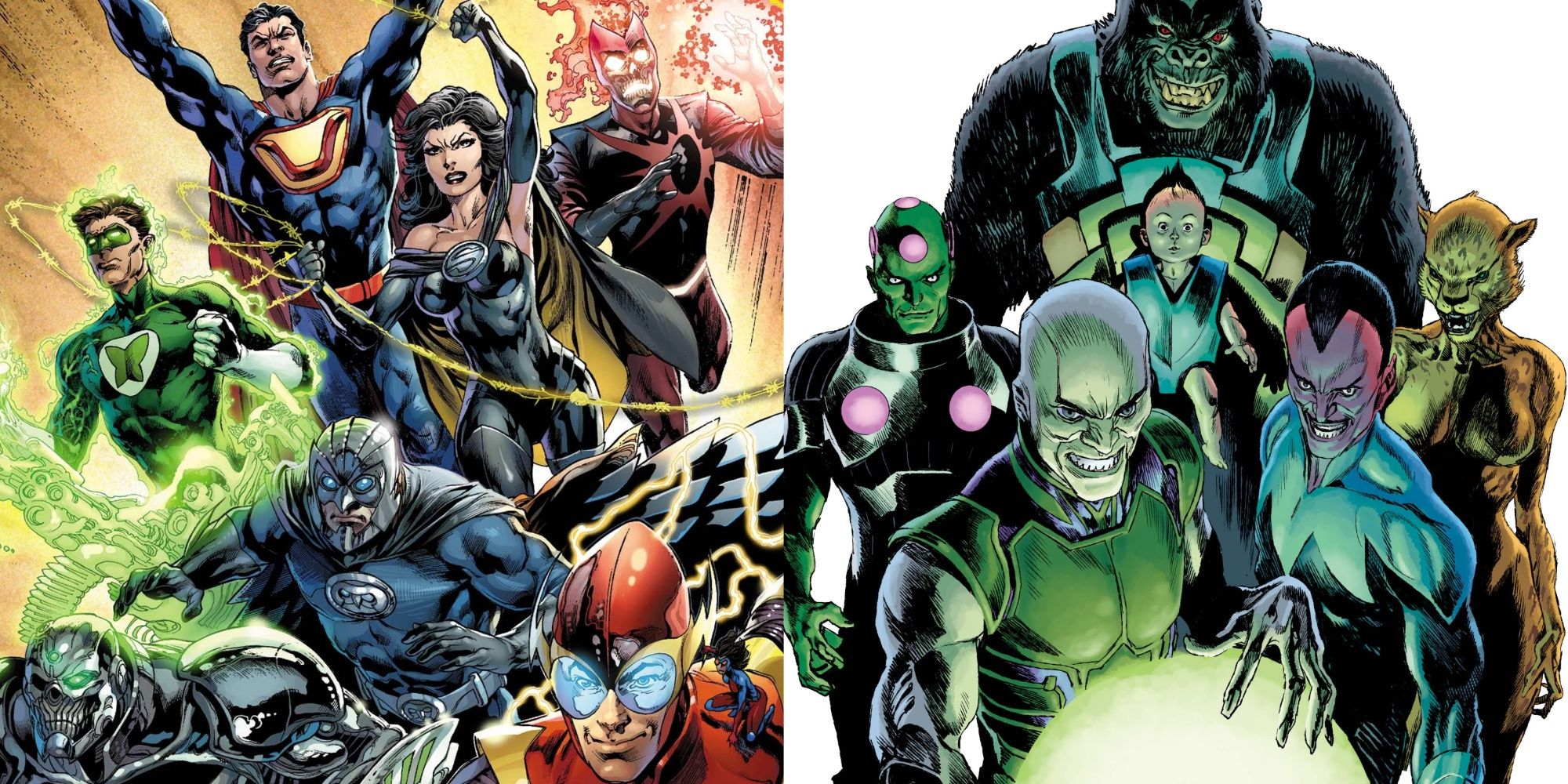 Split Image of Modern Crime Syndicate of America, and Legion of Doom in DC Comics