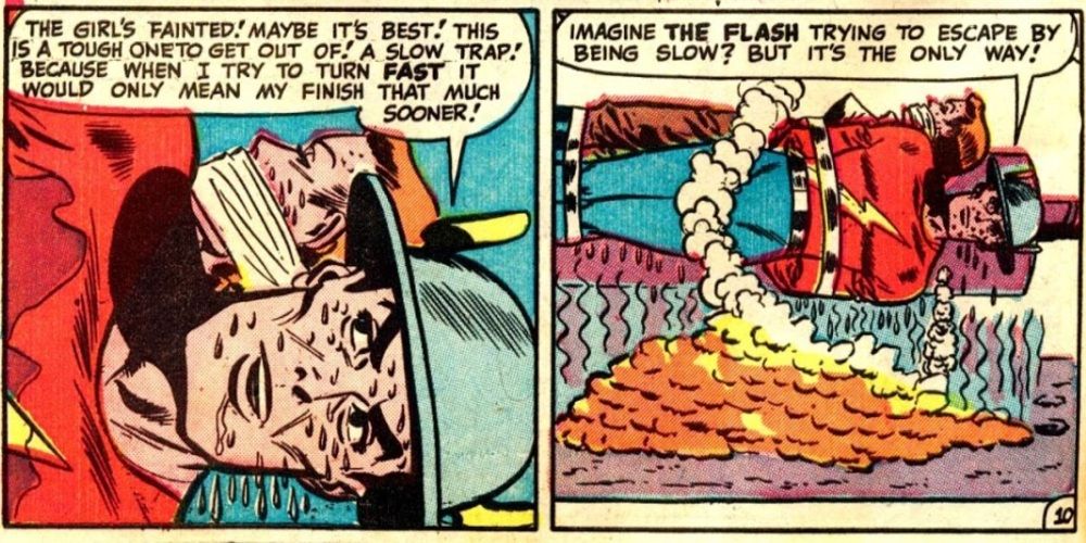 The Flash caught in the Turtle's death trap