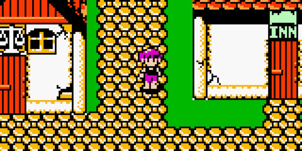 Exploração de uma vila em Crystalis para o Game Boy Color