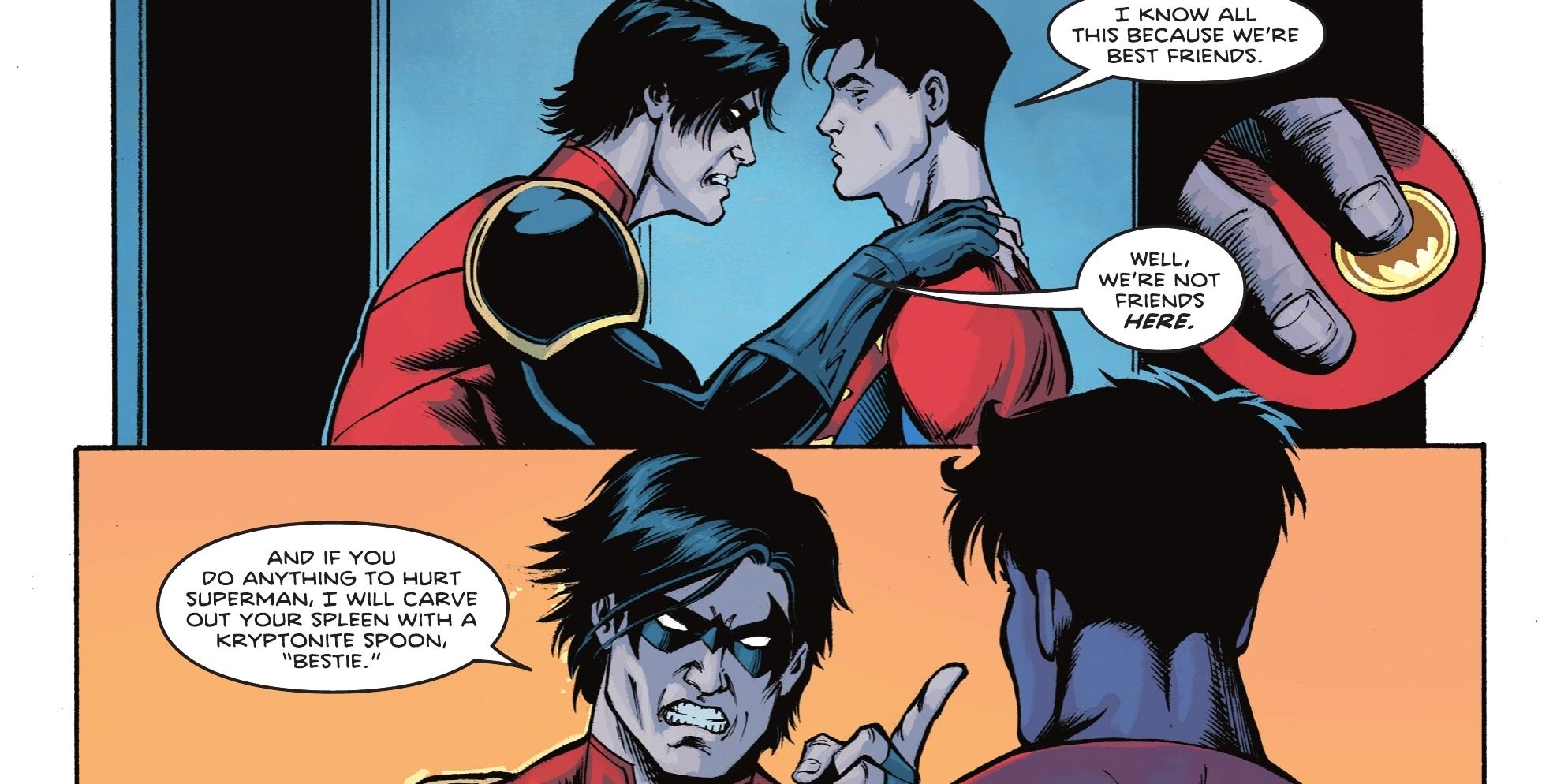 Damian Wayne ameaça Jon Kent.