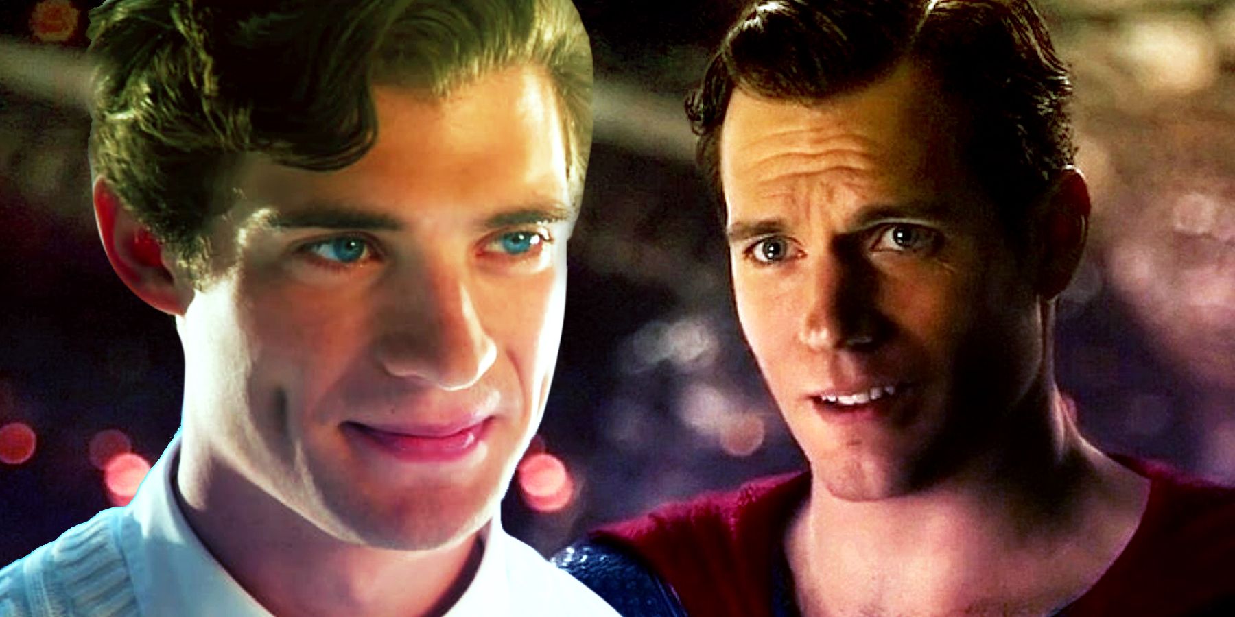 Actor David Corenswet and Henry Cavill as Superman