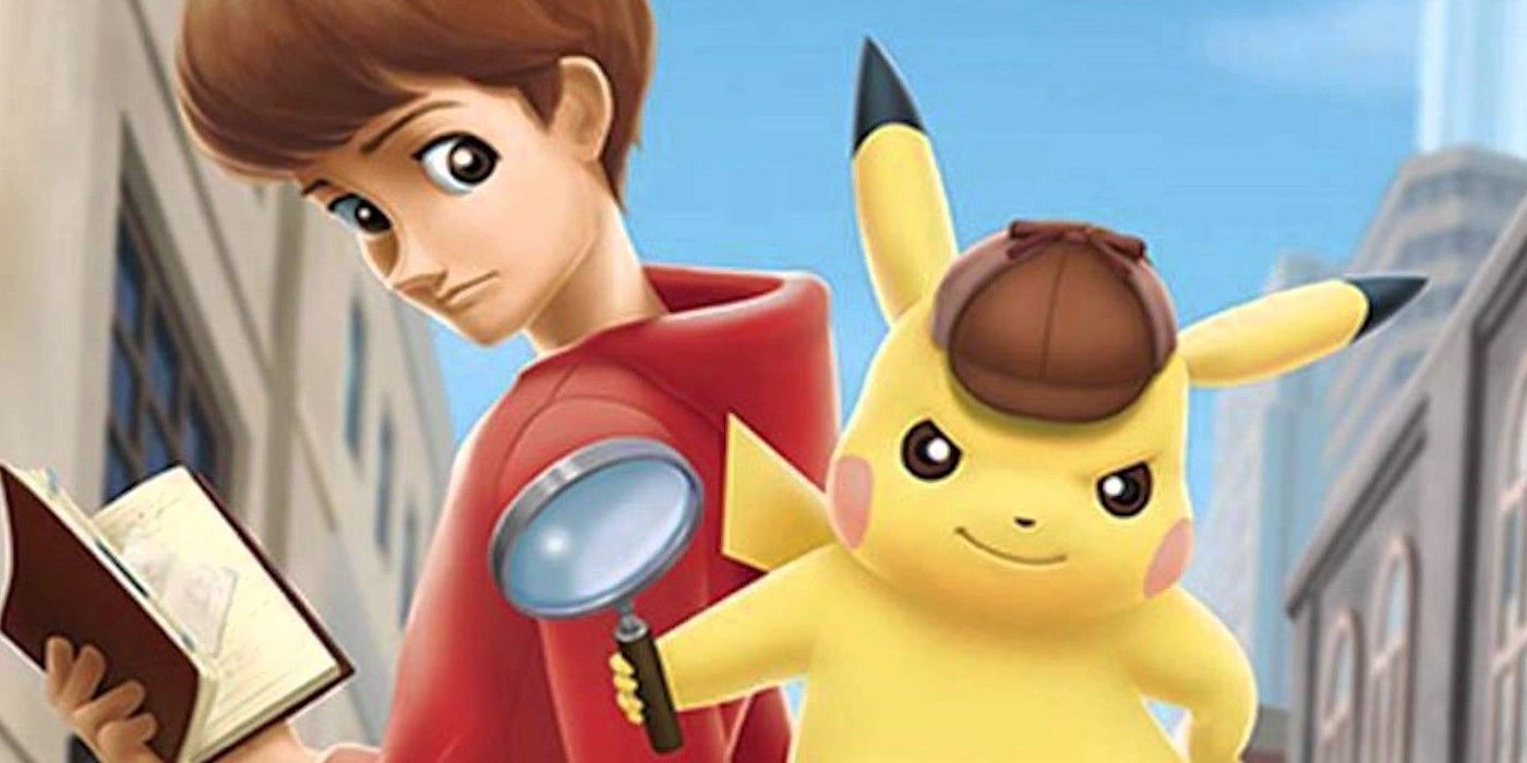 Detective Pikachu and Tim standing in the Pokémon video game