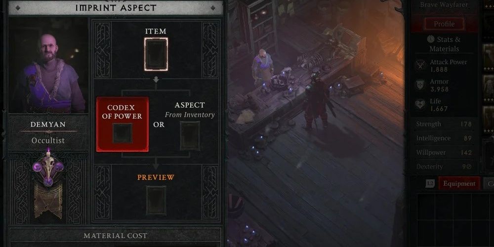 Um menu de impressão sendo usado em Diablo IV