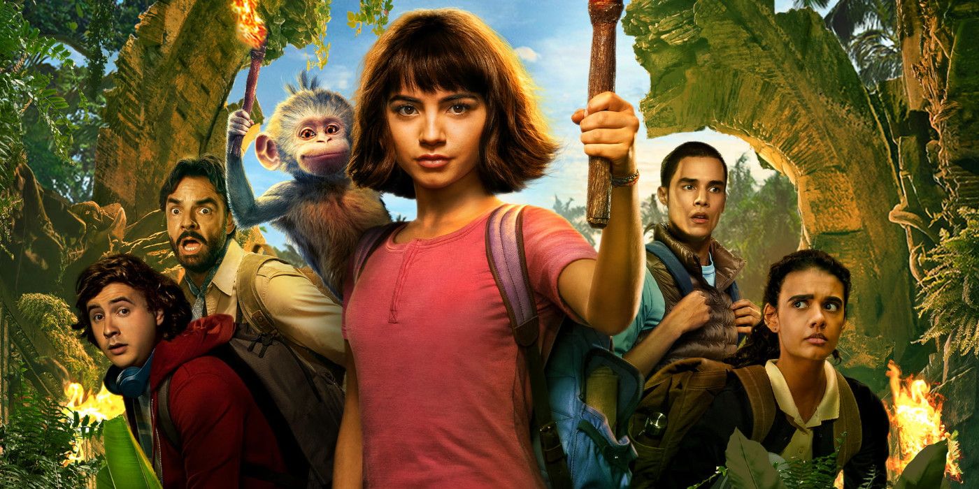 Dora and her friends on the poster for Dora and the Lost City of Gold