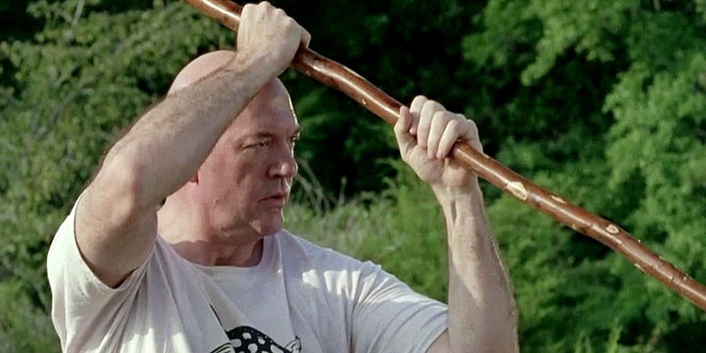 Dr. Eastman trains with his Akido staff on The Walking Dead