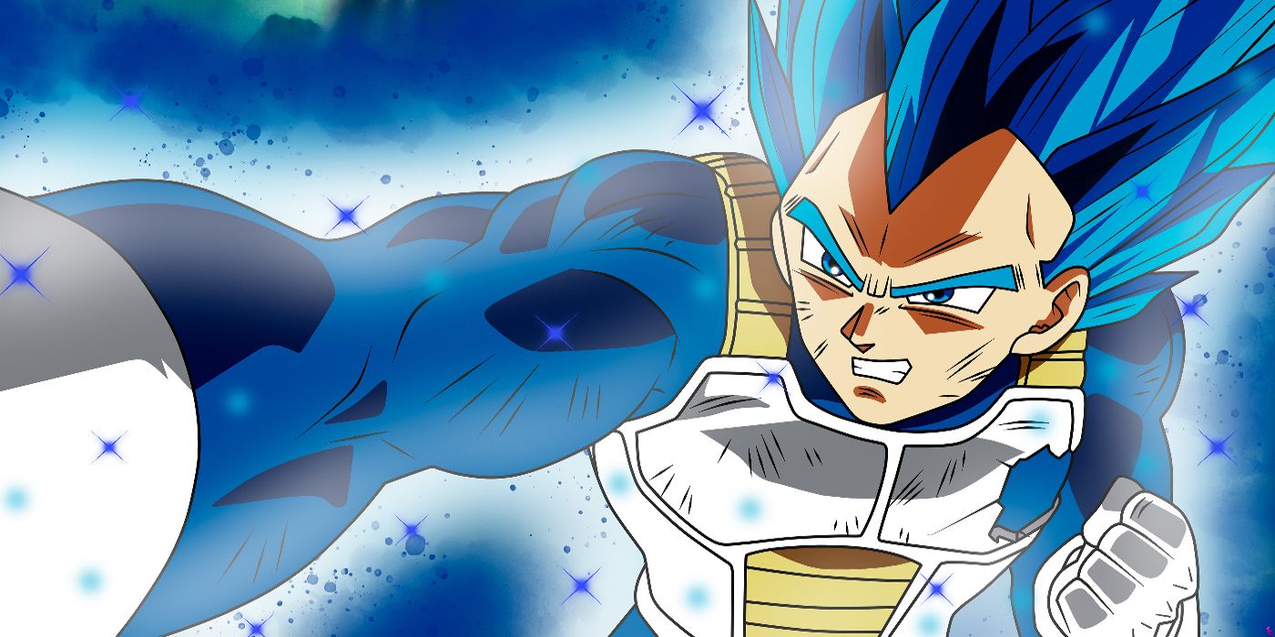 Vegeta punches with his right hand in Dragon Ball