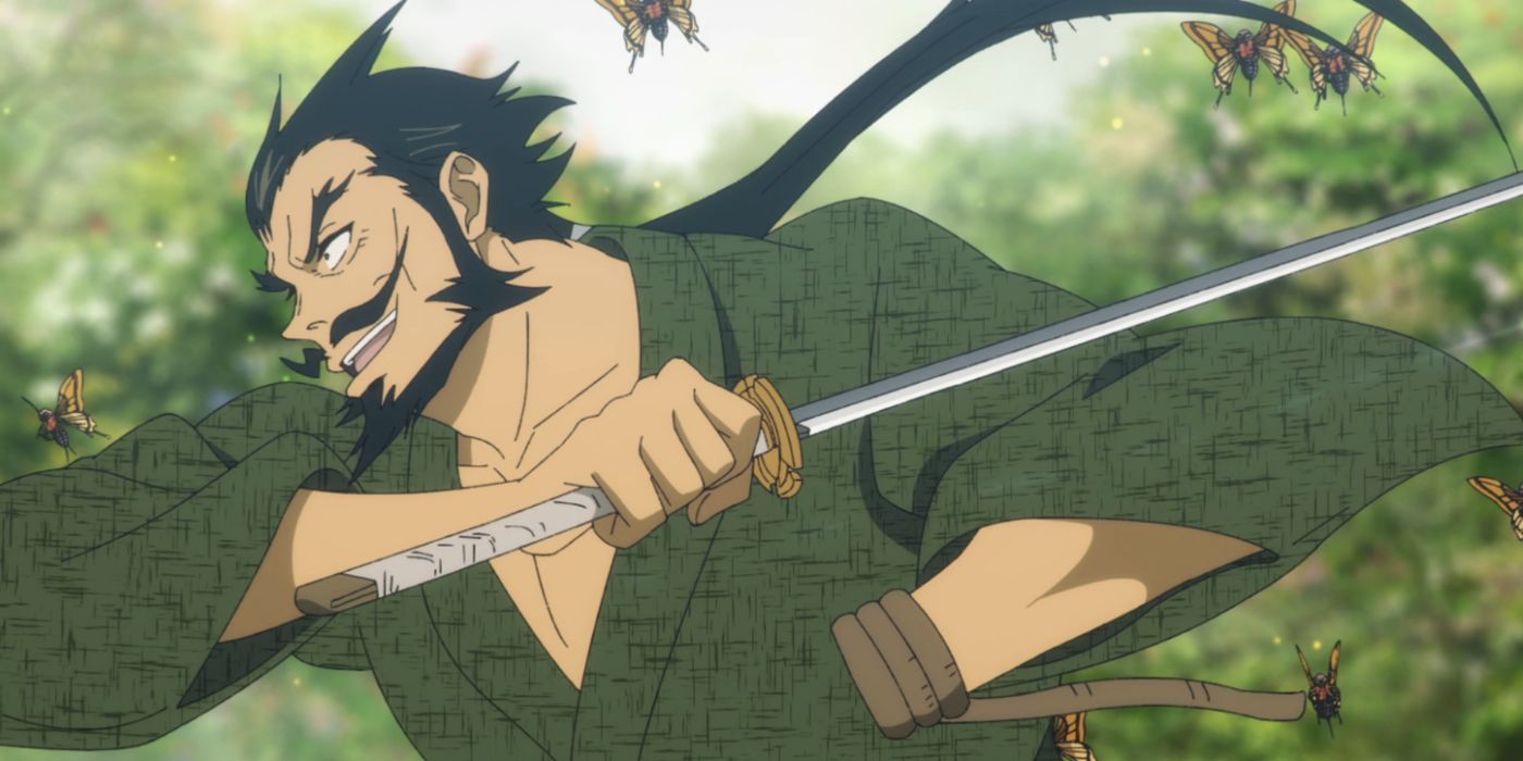 Tamiya Gansetsusai, también conocido como Dragon Blade, sosteniendo su espada en Hell's Paradise