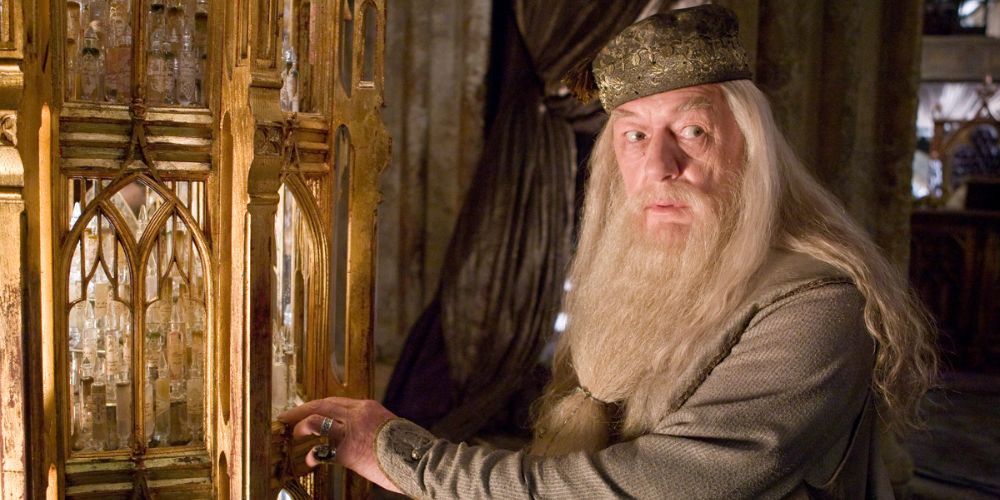 Albus Dumbledore reaches for his Pensieve in Harry Potter.