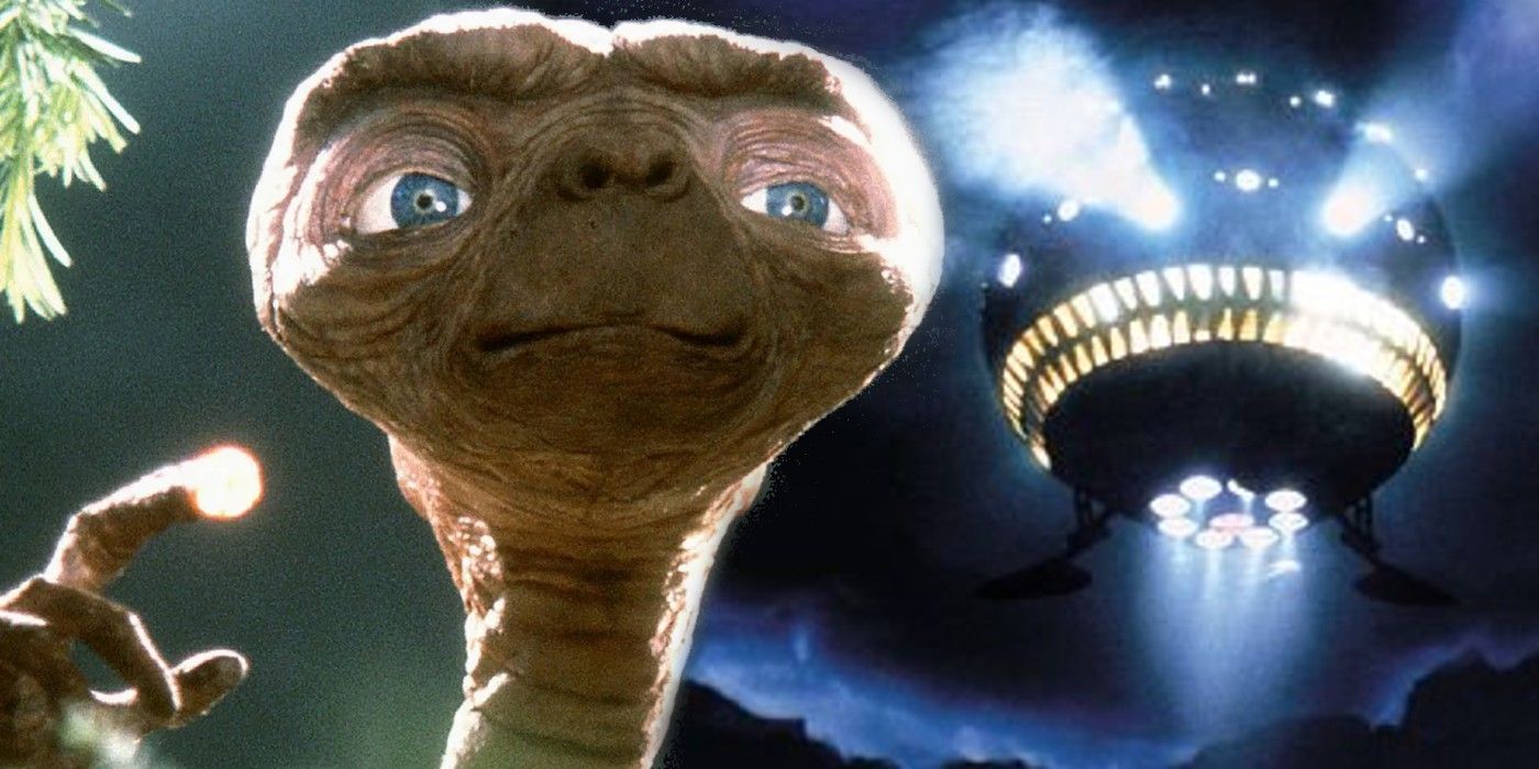 E.T. next to his spaceship mid-flight