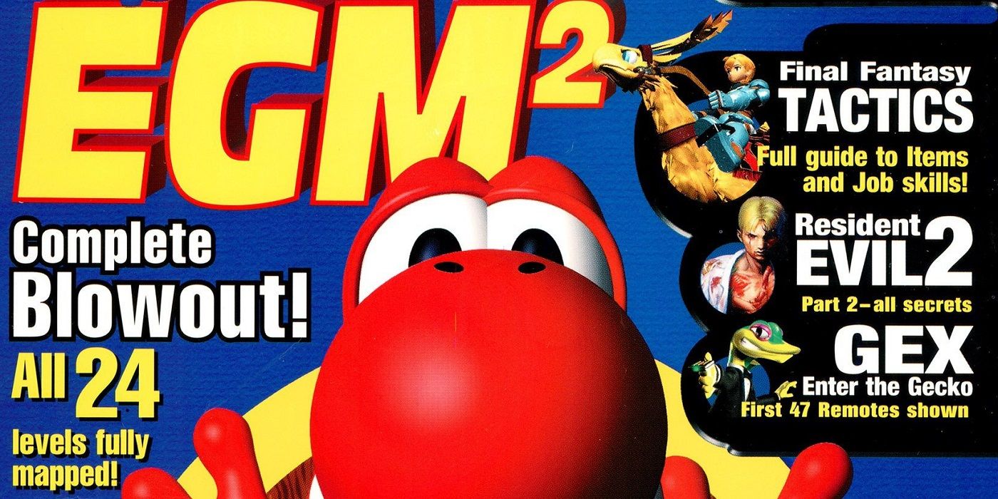 Capa da revista EGM2 com Yoshi's Island, Final Fantasy Tactics, Resident Evil 2, Gex