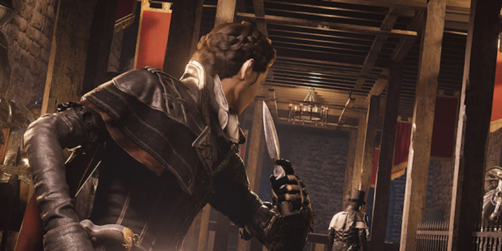 Evie Frye usando facas de arremesso em Assassin's Creed Syndicate