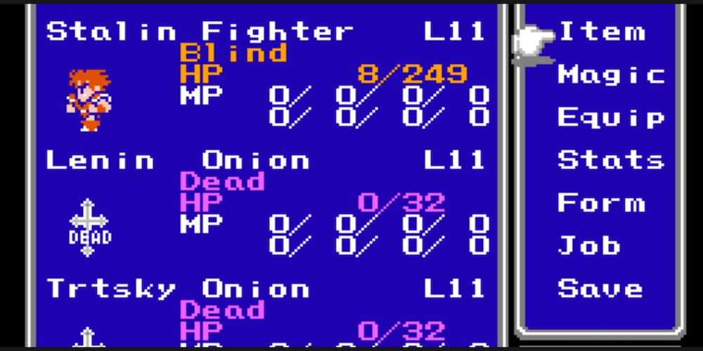 Percorrendo o menu do jogador e o sistema de classe de trabalho em Final Fantasy III para NES